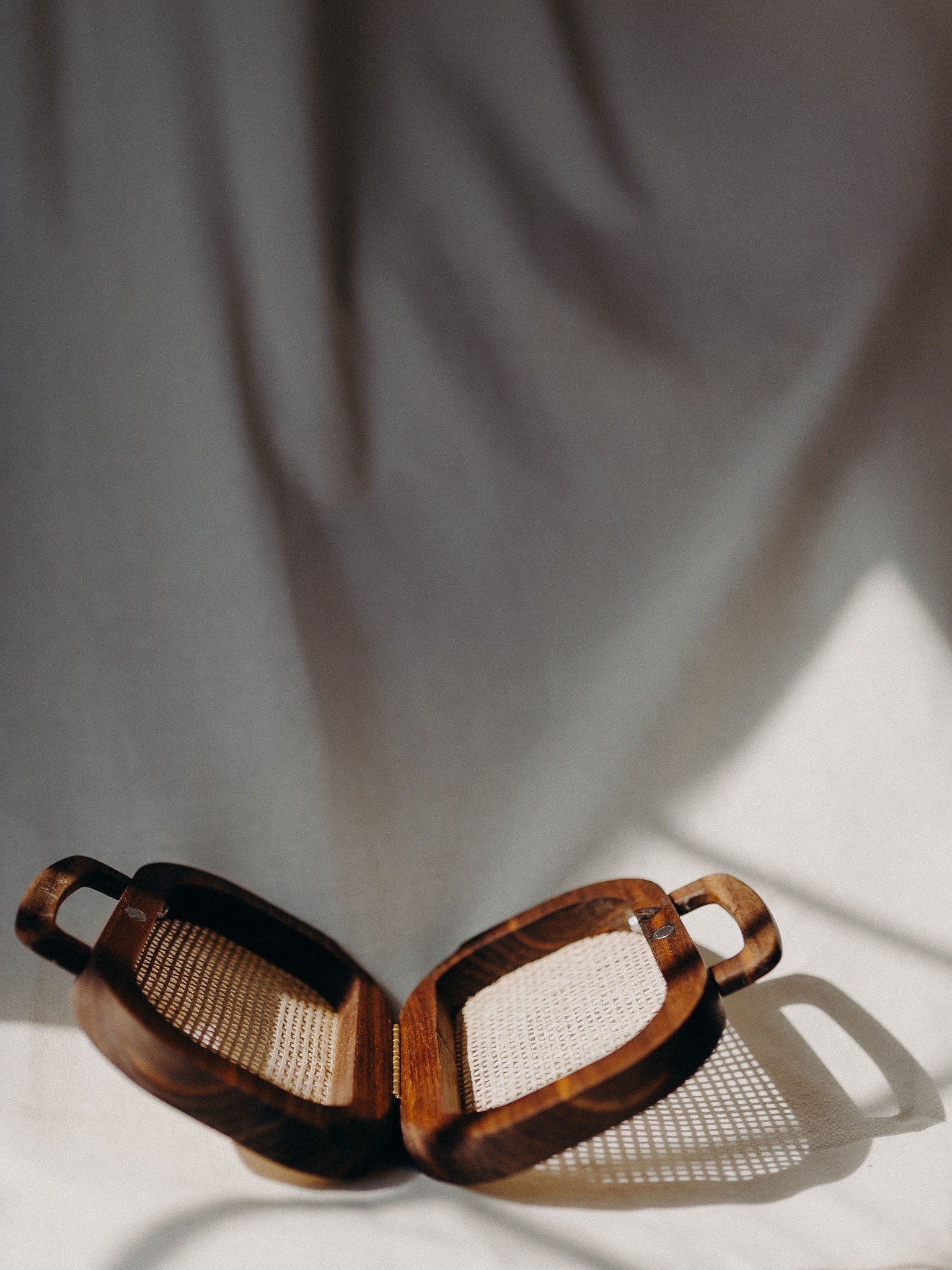 Wooden purse angled view